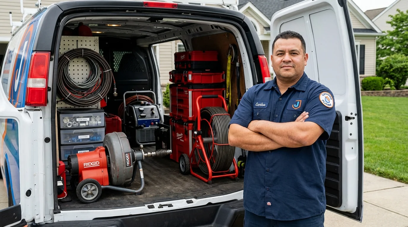 Professional drain cleaning equipment and Johns Plumbing LLC plumber in Clint