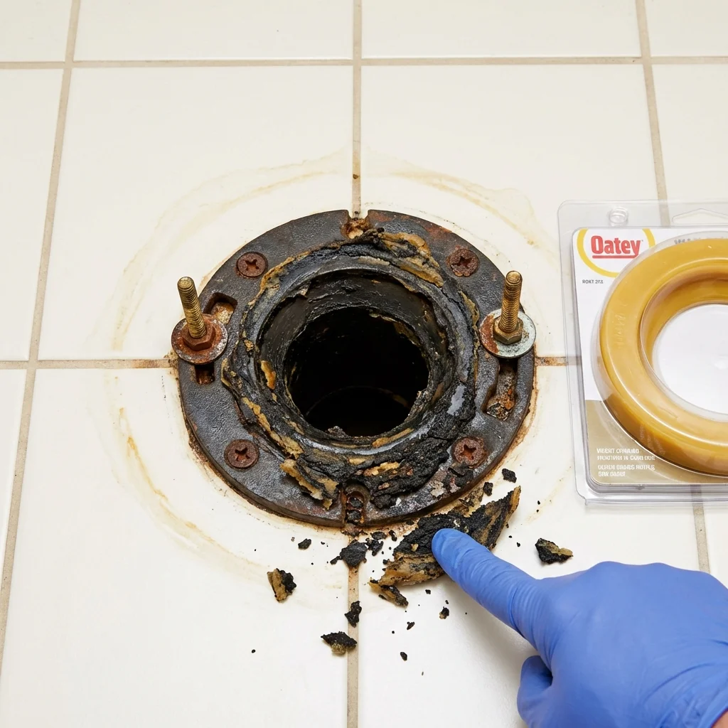 Failed wax ring showing water seepage at the base of a toilet in a Clint, TX home